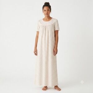 Fundamentals Nightgown Women Medium Cream Pink Floral Lace Cotton Short Sleeve